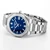 Roamer Watch, men's stainless steel wristwatch with blue dial, date display at 3 o'clock, and silver hour markers and hands.