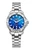 Roamer Watch, stainless steel wristwatch with blue wave-patterned dial, date display, and rotating bezel.