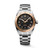 LONGINES [L3.803.5.53.6], men's luxury wristwatch with black dial, rose gold bezel, and stainless steel bracelet.