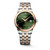 LONGINES Elegance Flagship Heritage [L4.984.3.07.7], luxury wristwatch with green dial, gold and silver two-tone stainless steel bracelet, date display, and automatic movement.