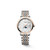 LONGINES Elegance Presence [L4.330.5.87.7], a luxury women's wristwatch with a silver and rose gold stainless steel band, white dial, moon phase complication, and date display.