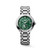 LONGINES Elegance PrimaLuna [L8.126.4.07.6], luxury women's wristwatch with a green dial, diamond hour markers, and a stainless steel bracelet.