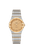 OMEGA Constellation Quartz 28mm watch, two-tone stainless steel and gold with a gold dial and Roman numeral markers.