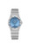 OMEGA Constellation Quartz 28mm, silver stainless steel watch with a blue dial and Roman numeral hour markers.
