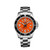 BREITLING Superocean Automatic 42, stainless steel watch with a vibrant orange dial, black and silver bezel, and metal bracelet band.