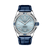 BREITLING Super Chronomat 38 [A17356531C1P1], luxury women's wristwatch with stainless steel case, diamond-set bezel, light blue dial, and blue leather strap.