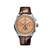 BREITLING Premier B25 Datora 42, watch with a copper dial, chronograph features, moon phase indicator, and a brown leather strap.