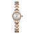 CERRUTI 1881 WATCH [CIWLG0087005], a stylish two-tone women's wristwatch with a silver dial featuring crystal hour markers and rose gold accents, stainless steel and rose gold bracelet, small round case with a ridged bezel, and a black crown.