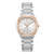 CERRUTI 1881 WATCH [CIWLG0096905], luxury wristwatch with a two-tone silver and rose gold bracelet, round silver dial with rose gold markers, and a bezel decorated with sparkling diamonds.