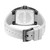 CERRUTI 1881 WATCH [CIWGQ0073703], wristwatch with a square silver stainless steel case, black accents around the bezel, white silicone strap, and a detailed case back with branding and serial number.