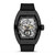 CERRUTI 1881 WATCH [CIWGR0012302], black skeleton mechanical wristwatch with transparent dial showing intricate gears and chronograph features.
