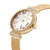 CERRUTI 1881 WATCH, Elegant women's wristwatch with a gold-tone mesh strap, mother-of-pearl dial, butterfly-shaped crystal accents, and a bezel adorned with sparkling crystals.