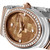 CERRUTI 1881 WATCH, luxury wristwatch with a rose gold and silver band, adorned with diamonds around the bezel, featuring a brown mosaic-patterned dial with diamond hour markers and the brand name, elegant and stylish design.