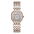 CERRUTI 1881 WATCH [CIWLG0072910], elegant women's wristwatch with a square-shaped mother-of-pearl dial, accented by sparkling crystals around the bezel and on the dial, featuring a two-tone metal bracelet in rose gold and silver.