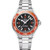 Omega Seamaster Planet Ocean 600M 42 mm, stainless steel watch with black dial and orange bezel, featuring luminous hands and markers, date window at 3 o'clock, and a robust metal bracelet.