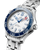 Omega Seamaster Diver 300M 42 mm, stainless steel wristwatch with blue and white dial, blue unidirectional rotating bezel, and luminous markers and hands.