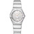 OMEGA Constellation 25 mm watch, stainless steel wristwatch with a silver dial and rose gold accents, featuring Roman numeral markers on the bezel.