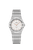 Omega Constellation 28 mm, luxury stainless steel wristwatch with diamond hour markers and rose gold hands.