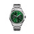 Breitling Premier B01 Chronograph 42, stainless steel wristwatch with green dial, chronograph sub-dials, date window at 6 o'clock, and tachymeter scale on the bezel.