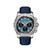 Breitling Avenger B01 Chronograph 44, watch with a stainless steel case, blue dial, black sub-dials, and a blue rubber strap.
