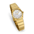 SAINT HONORE ODEON watch, gold-tone luxury wristwatch with a white mother-of-pearl dial and gold dot hour markers.