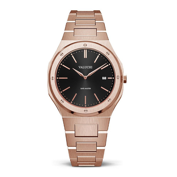 Valuchi Watches VALUCHI [ VT-DAM-RG ] - Rose gold men's watch with black dial, date display, and sleek design.