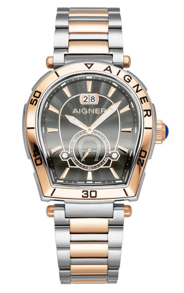 AIGNER Aigner Watch [AGW.262006], luxury men's wristwatch with a two-tone steel and rose gold bracelet, black dial, and chronograph features.