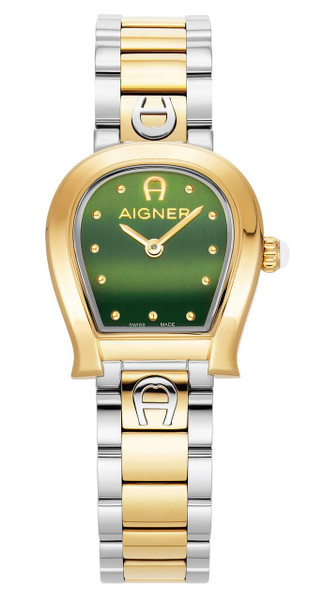 AIGNER Aigner Watch [AGW.248003] 7640338954977, luxury two-tone gold and silver wristwatch with a green dial and gold-tone hour markers.