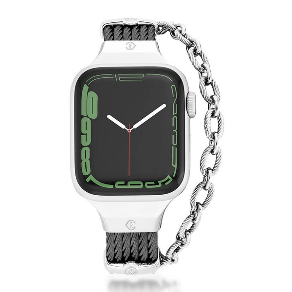 CHARRIOL St. Tropez Black PVD Steel Cable Band 41mm for Apple Watch, small-medium size, with black steel cable band and silver chain link accessory.