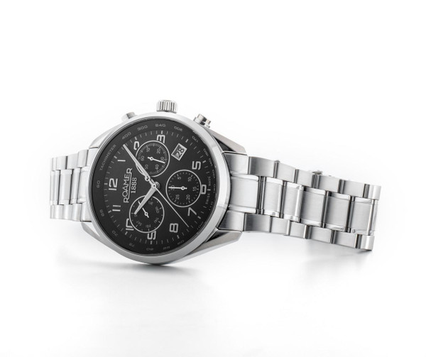 ROAMER WATCH [993819 41 44 20] 7640359883225, Stainless steel men's chronograph wristwatch with black dial and silver bracelet