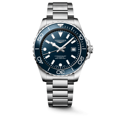 LONGINES Longines HydroConquest [L3.788.4.96.6], men's stainless steel diving watch with blue dial, unidirectional bezel, and date display.