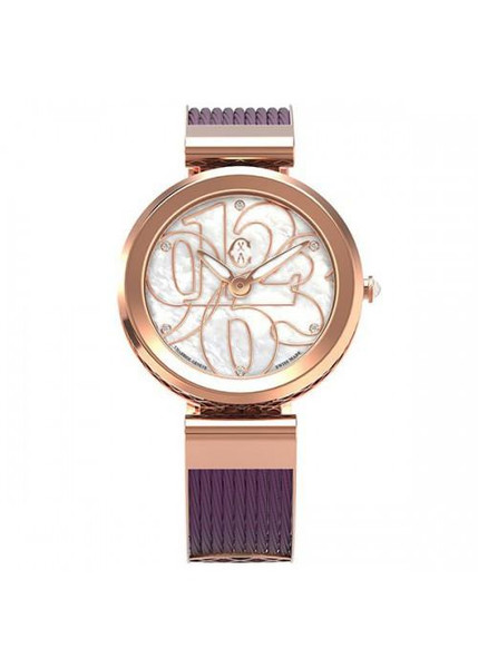 CHARRIOL Charriol Forever Ladies Watch 32mm, rose gold watch with a white marble dial and purple strap.