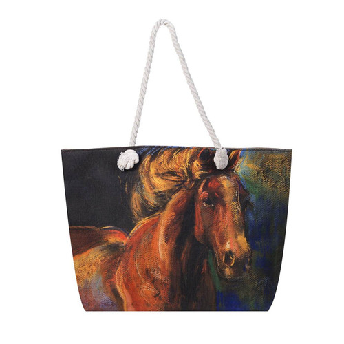 Horse Print Beach Tote Bag - Black
