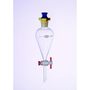 KIMAX® Squibb Pear-Shaped Separatory Funnels w/Plastic Stopper & PTFE Stopcock-KIMBLE 29049F-2000
