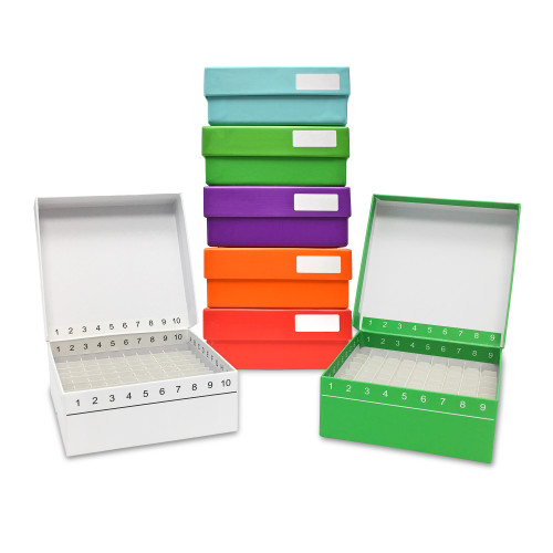 FlipTop™ Carboard freezer box w/ attached hinged lid, 2 inch, 81-place, white, 5/pk-MTC R2781