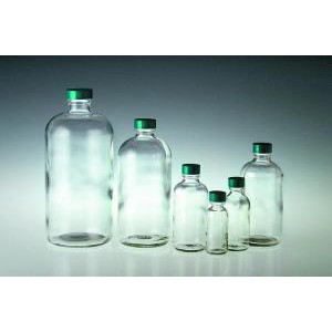 16oz (480ml) Clear Boston Round with 28-400 Black Phenolic PolyCone Lined Cap attached-QOR GLC-01196