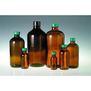 2oz (60ml) Amber Boston Round with 20-400 Black Phenolic Pulp/Vinyl Lined Cap attached-QOR GLC-01918