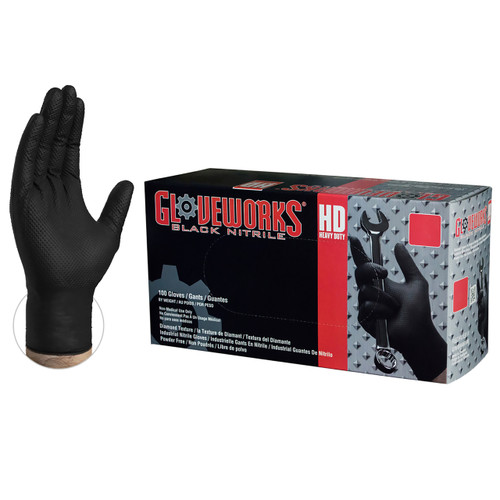 Gloveworks HD Black Nitrile Gloves-AMMEX GWBN44100