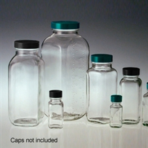 Clear Glass Wide Mouth French Square Bottles.-TSI B5122-16