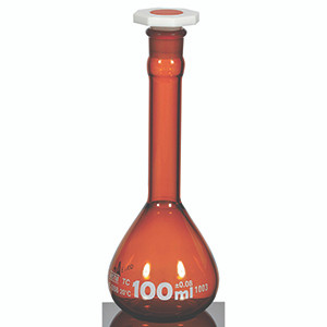 VOLUMETRIC FLASKS, CLASS A, INDIVIDUALLY CERTIFIED, WIDE MOUTH, AMBER GLASS, QR-UNITED FGAM200