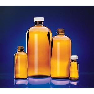 Amber Glass Boston Round Bottles w/Caps. Wheaton-WTN W216852