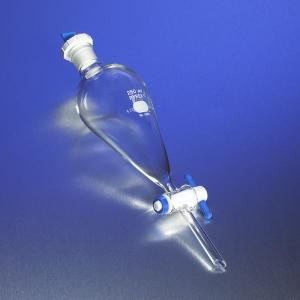 PYREX® Squibb Pear-Shaped Separatory Funnel w/PE Stopper &amp;PTFE Stopcock-CGW 6404-2L