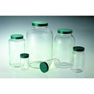 32oz (950ml) Clear Standard Wide Mouth with 70-400 Black Phenolic Pulp/Vinyl Lined Cap attached-QOR GLC-01848