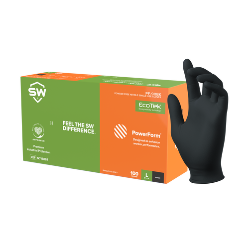 SW PowerForm PF-95BK Black 5.0mil Sustainable Nitrile Exam Gloves – 100ct-SW N716883