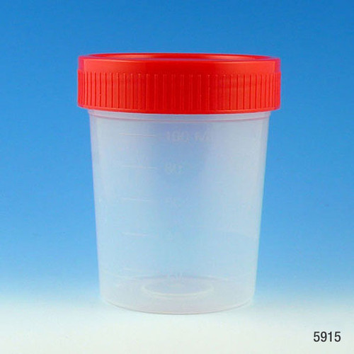 Specimen Container, 4oz, with 1/4-Turn Screwcap and Tri-Lingual ID Label, STERILE, PP, Graduated-GLB 5913