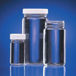 Clear Glass AC Medium Round Bottles w/Caps. Wheaton-WTN W217000