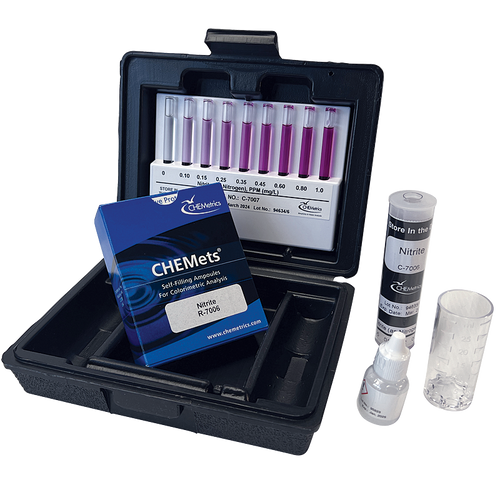 Nitrite CHEMets Kit, Range: 0 - 0.1 & 0 - 1 ppm as N, MDL: 0.005 ppm, Method: Azo Dye Formation (NED), 30 tests-AQUAP K-7006