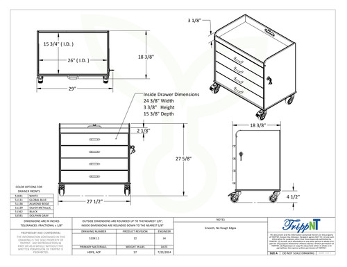 Extra Wide Compact Cart with White Drawers-TRIPPNT 51041