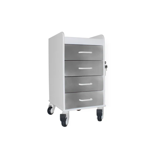 White Compact Cart with Silver Metallic Drawers-TRIPPNT 51088