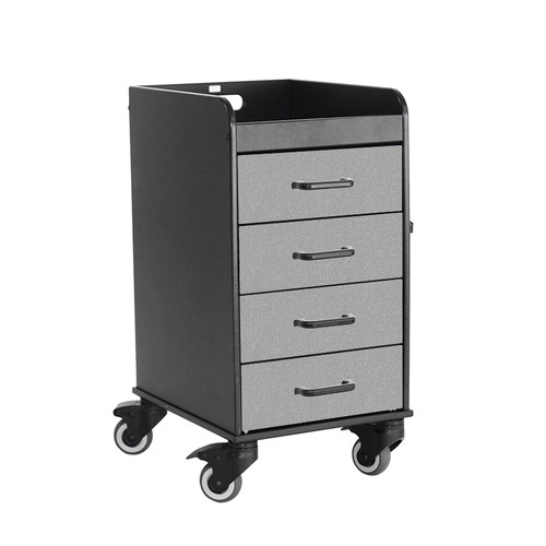Black Compact Cart with Metallic Silver Drawers-TRIPPNT 53435